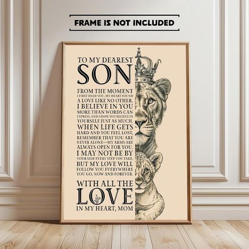 To My Dearest Son, Inspirational Lion Mom Wall Art, Mother to Son Encouragement Quote Print, Motivational Gift for Son, 8x10 inch - UNFRAMED in Saudi Arabia