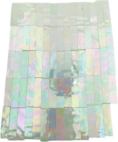 1.57" x 0.4" Rectangular Iridescent Stained Glass Strip, 7oz Glass Mosaic Tiles for DIY Crafts,Plates,Picture Frames,Flower Pots,Handmade Jewelry and More Mosaic Decorative (Iridescent White) in Saudi Arabia