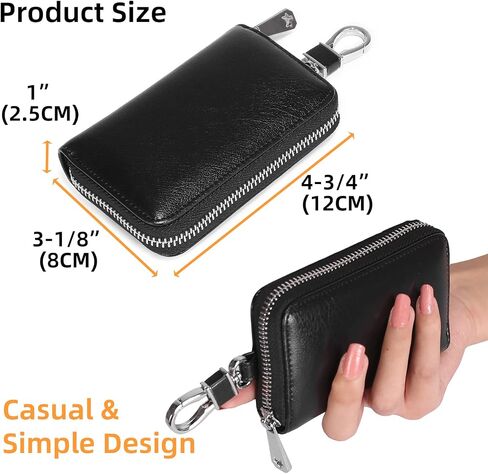 Genuine Leather Car Key Case, Unisex Keychain Wallet Coin Purse Bag with Metal Hook in Saudi Arabia