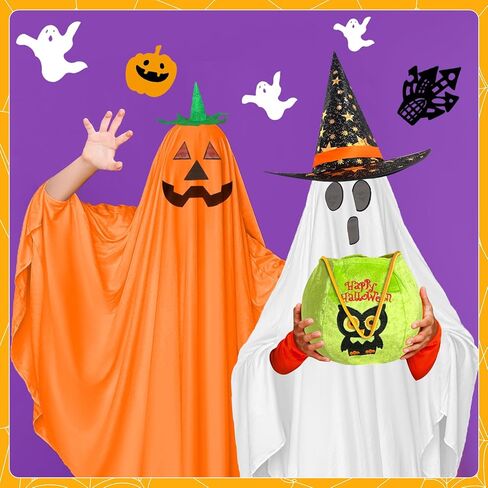 5 Pcs Halloween Ghost and Pumpkin Costume Set Include Ghost Pumpkin Ponchos Pumpkin Trick or Treat Bags Witch Hats Ghost Costumes for Halloween Cosplay Party Supplies in Kuwait