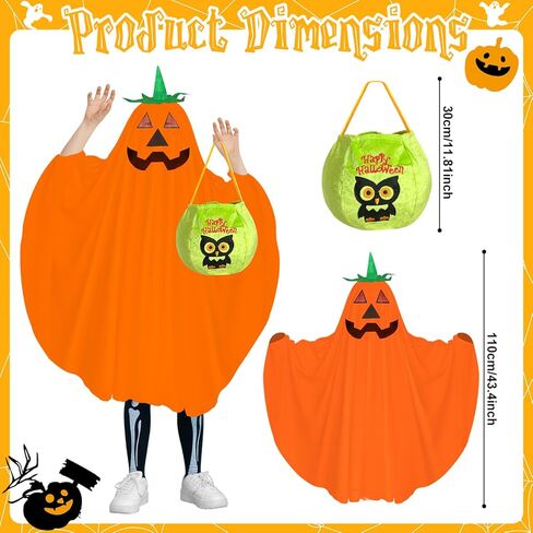 5 Pcs Halloween Ghost and Pumpkin Costume Set Include Ghost Pumpkin Ponchos Pumpkin Trick or Treat Bags Witch Hats Ghost Costumes for Halloween Cosplay Party Supplies in Kuwait