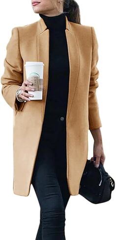IDEALSANXUN Womens Wool Coat Open Front Cardigan Blazer Jackets Fall Winter Peacoat with Pockets in Kuwait