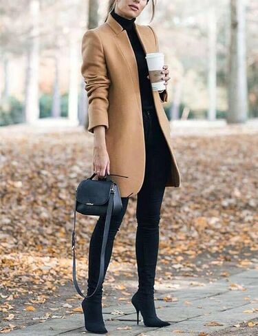 IDEALSANXUN Womens Wool Coat Open Front Cardigan Blazer Jackets Fall Winter Peacoat with Pockets in Kuwait