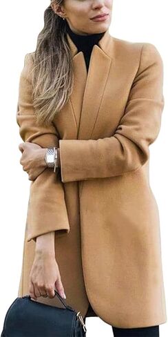 IDEALSANXUN Womens Wool Coat Open Front Cardigan Blazer Jackets Fall Winter Peacoat with Pockets in Kuwait