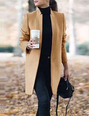 IDEALSANXUN Womens Wool Coat Open Front Cardigan Blazer Jackets Fall Winter Peacoat with Pockets in Kuwait