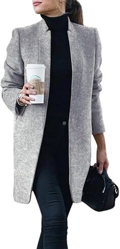 IDEALSANXUN Womens Wool Coat Open Front Cardigan Blazer Jackets Fall Winter Peacoat with Pockets in Kuwait