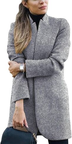 IDEALSANXUN Womens Wool Coat Open Front Cardigan Blazer Jackets Fall Winter Peacoat with Pockets in Kuwait