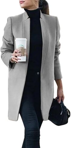 IDEALSANXUN Womens Wool Coat Open Front Cardigan Blazer Jackets Fall Winter Peacoat with Pockets in Kuwait