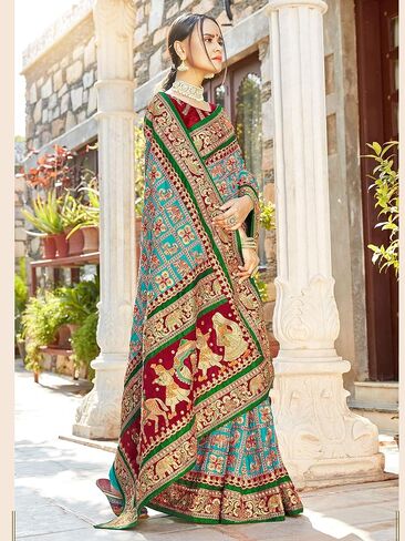 Sarees For Women Satin Silk Heavy Embroidered Saree ||Ethnic Traditional Indian Wedding Gift Sari with Unstitched Blouse in Saudi Arabia