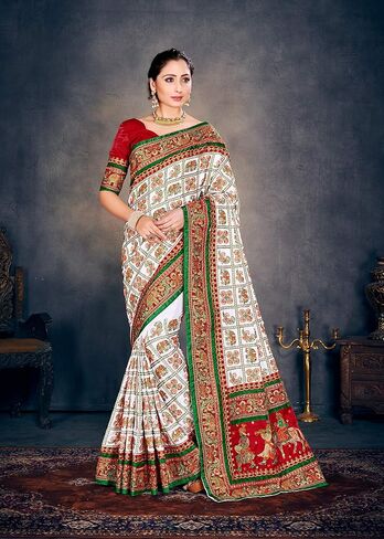 Sarees For Women Satin Silk Heavy Embroidered Saree ||Ethnic Traditional Indian Wedding Gift Sari with Unstitched Blouse in Saudi Arabia