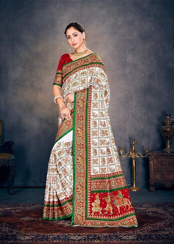Sarees For Women Satin Silk Heavy Embroidered Saree ||Ethnic Traditional Indian Wedding Gift Sari with Unstitched Blouse in Saudi Arabia
