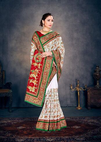 Sarees For Women Satin Silk Heavy Embroidered Saree ||Ethnic Traditional Indian Wedding Gift Sari with Unstitched Blouse in Saudi Arabia