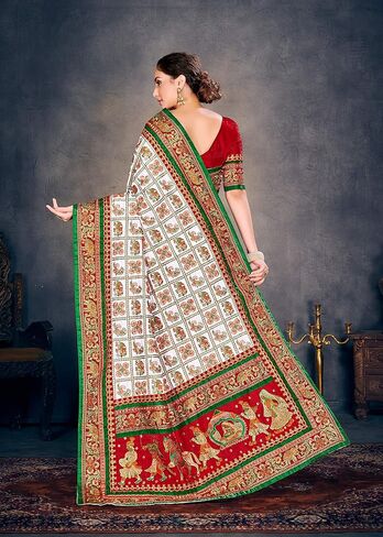 Sarees For Women Satin Silk Heavy Embroidered Saree ||Ethnic Traditional Indian Wedding Gift Sari with Unstitched Blouse in Saudi Arabia