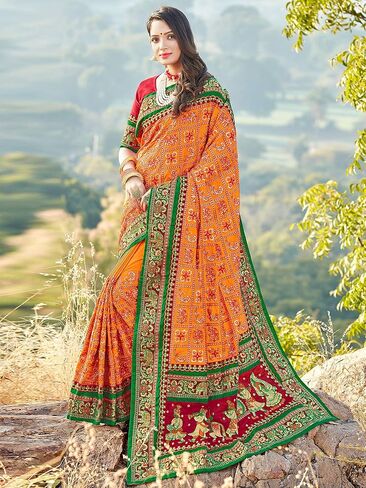 Sarees For Women Satin Silk Heavy Embroidered Saree ||Ethnic Traditional Indian Wedding Gift Sari with Unstitched Blouse in Saudi Arabia
