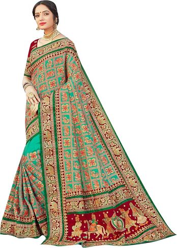 Sarees For Women Satin Silk Heavy Embroidered Saree ||Ethnic Traditional Indian Wedding Gift Sari with Unstitched Blouse in Saudi Arabia