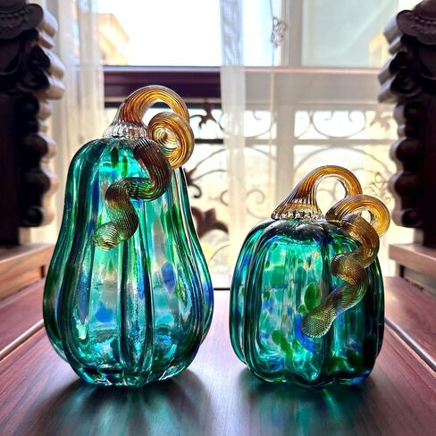 Crystal Pumpkin Figurines Glass Pumpkins for Paperweight Tabletop Decorative Ornament Collectible Home Decor Ornaments (Green-Small) in Kuwait