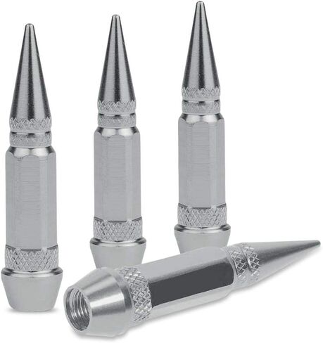 4 Pcs Black Aluminum Tires Stem Caps 60mm Spiked Lug Nuts Wheel Air Valve Cover in Kuwait