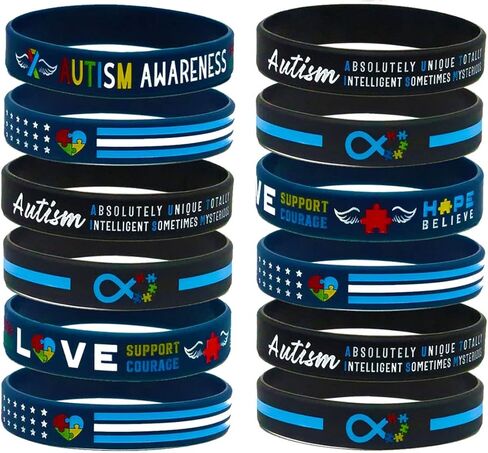 Assorted Autism Awareness Bracelets, Bulk Pack (12pcs) - Autism Gifts, Accessories and Supplies - Autism Love and Support, Autism Flag, and Autism Infinity Symbol in Kuwait
