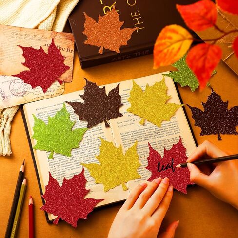 Seajan 200 Pcs Paper Leaves Fall Leaf Cutouts for Craft Bulk Thanksgiving Autumn Leaves Cutout Decor Fall Bulletin Board Decorations Pumpkin Cutouts with 400 Pcs Glue Point Dots for DIY Craft in Saudi Arabia