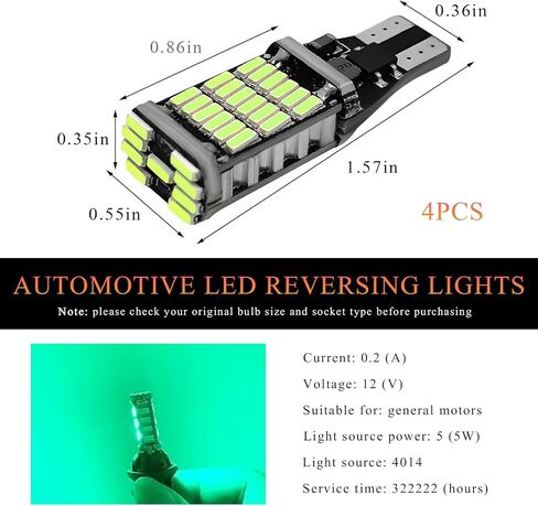 4 PCS LED Reverse Lights, T15 4014 45SMD Back Up Light Turn Signal Bulb, 6500K Super Bright Stop Light Bulbs Brake Lights for Cars Trucks RVs, Universal Car Accessories (White) in Saudi Arabia