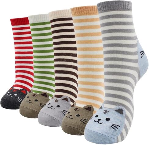 Womens Crew Socks-5 Pairs Colored Soft Thin Cotton Socks Cute Casual Athletic Neutral Ankle Socks in Saudi Arabia