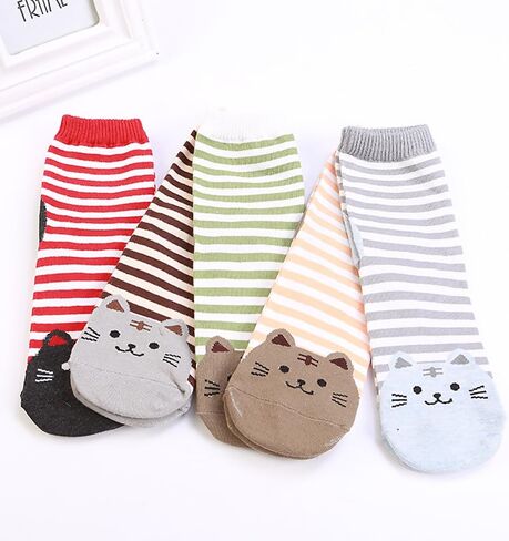 Womens Crew Socks-5 Pairs Colored Soft Thin Cotton Socks Cute Casual Athletic Neutral Ankle Socks in Saudi Arabia