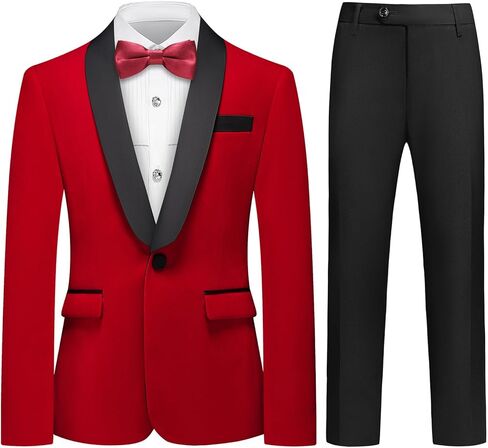 Lamgool بدلة سهرة مخملية للأولاد من 4 قطع طقم ملابس رسمية للأطفال بقصة ضيقة مع سترة حمراء وقميص وربطة عنق وبنطلون لحفلات الزفاف مقاس 4T in Kuwait