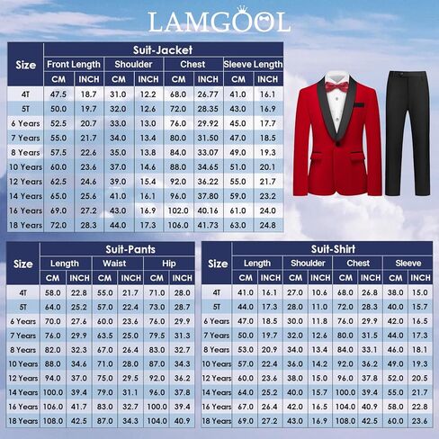 Lamgool بدلة سهرة مخملية للأولاد من 4 قطع طقم ملابس رسمية للأطفال بقصة ضيقة مع سترة حمراء وقميص وربطة عنق وبنطلون لحفلات الزفاف مقاس 4T in Kuwait