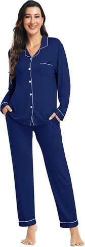 Womens Modal Button Up Pajamas 2 Piece Long Sleeve Comfy Pjs Sleepwear Soft Pajama Lounge Set Loungewear S-3XL in Kuwait