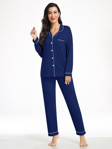 Womens Modal Button Up Pajamas 2 Piece Long Sleeve Comfy Pjs Sleepwear Soft Pajama Lounge Set Loungewear S-3XL in Kuwait