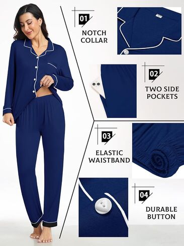 Womens Modal Button Up Pajamas 2 Piece Long Sleeve Comfy Pjs Sleepwear Soft Pajama Lounge Set Loungewear S-3XL in Kuwait