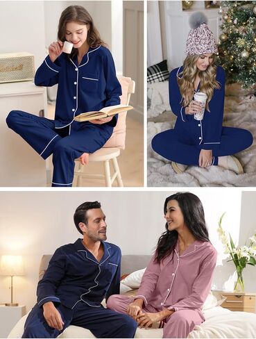 Womens Modal Button Up Pajamas 2 Piece Long Sleeve Comfy Pjs Sleepwear Soft Pajama Lounge Set Loungewear S-3XL in Kuwait