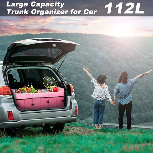 Trunk Organizer for Car Collapsible Trunk Organizer, 102L Large Capacity Portable Car Organizer and Storage for SUV, Purple, 3 Compartments in Saudi Arabia