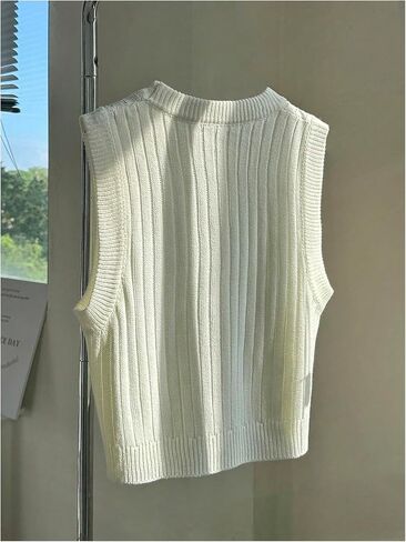 SweatyRocks Women's Crew Neck Knit Crop Top Sweater Vest Sleeveless Knitted Sweaters in Saudi Arabia