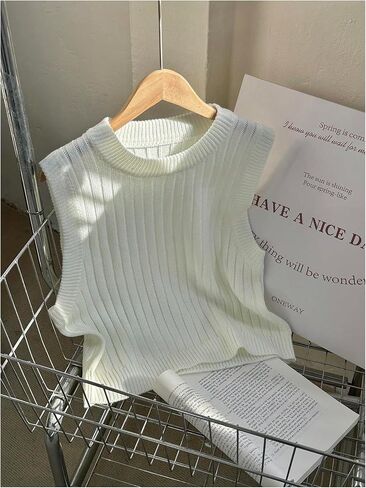 SweatyRocks Women's Crew Neck Knit Crop Top Sweater Vest Sleeveless Knitted Sweaters in Saudi Arabia