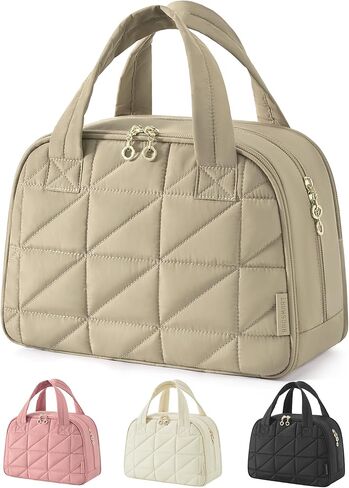 حقيبة أدوات الزينة للسفر من باج سمارت، حقيبة سفر كبيرة مفتوحة لمستلزمات الزينة، حقيبة سفر منتفخة لمستحضرات التجميل مع مقبض - أسود in Kuwait