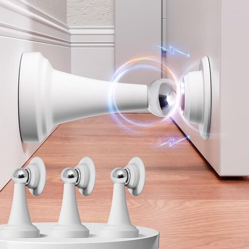 Magnetic Door Stoppers, Stainless Steel and Rubber Door Stops for Wall and Floor Mounting, No Drilling Door Stop with Adhesive Tapes, White, 2 Pack in Saudi Arabia