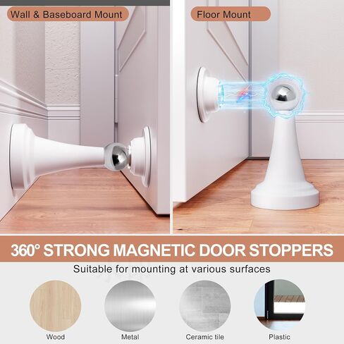 Magnetic Door Stoppers, Stainless Steel and Rubber Door Stops for Wall and Floor Mounting, No Drilling Door Stop with Adhesive Tapes, White, 2 Pack in Saudi Arabia