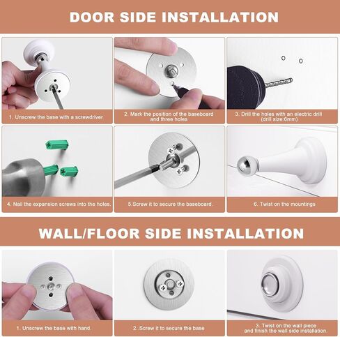 Magnetic Door Stoppers, Stainless Steel and Rubber Door Stops for Wall and Floor Mounting, No Drilling Door Stop with Adhesive Tapes, White, 2 Pack in Saudi Arabia
