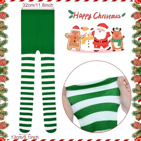 Suhine 3 Pairs Plus Size Christmas Striped Tights High Stocking Full Length Tights Stripe Stockings Spandex Tights for Xmas in Kuwait