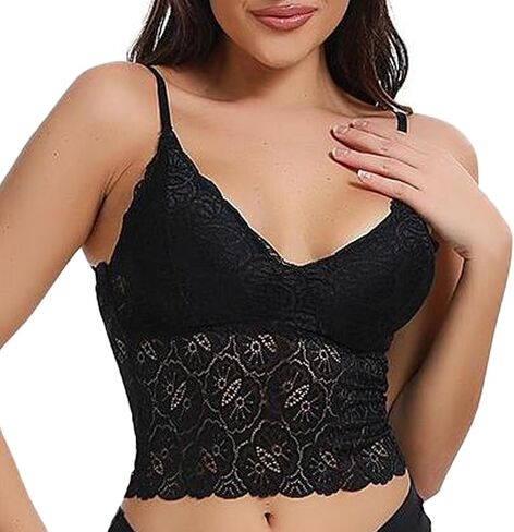 Women's Casual Lace Crochet Spaghetti Strap Cami Crop Top (US, Alpha, Large, Regular, Regular, Black) in Saudi Arabia