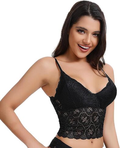 Women's Casual Lace Crochet Spaghetti Strap Cami Crop Top (US, Alpha, Large, Regular, Regular, Black) in Saudi Arabia
