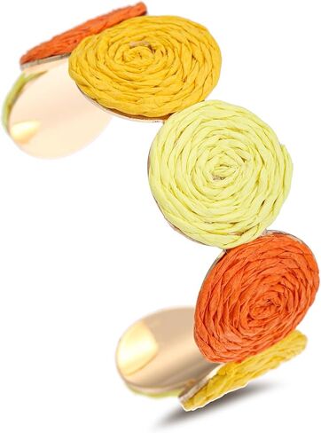 Raffia Multiple Circles Cuff Bracelet for Women, Handmade Colorful Round Bangle Geometric Adjustable Statement Bracelet in Saudi Arabia