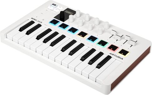 Arturia - MiniLab 3 Alpine - وحدة تحكم MIDI عالمية لإنتاج الموسيقى، مع حزمة برامج الكل في واحد - 25 مفتاحًا، 8 لوحات متعددة الألوان - أبيض جبال الألب in Kuwait