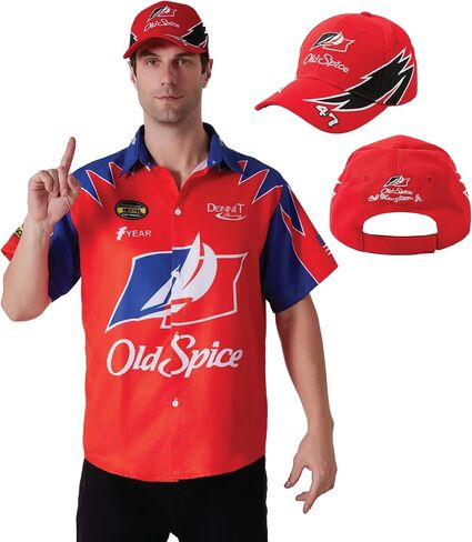 Maxim Party Supplies Ricky Bobby Costume Short Sleeve Shirt and Hat for Men - Race Car Driver Halloween Costume Outfit in Saudi Arabia