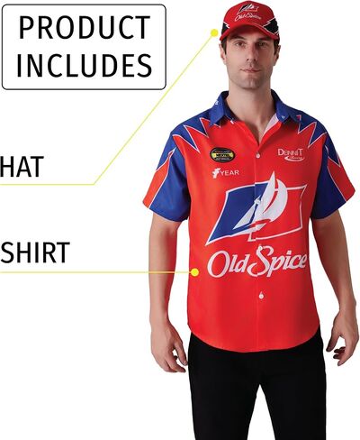 Maxim Party Supplies Ricky Bobby Costume Short Sleeve Shirt and Hat for Men - Race Car Driver Halloween Costume Outfit in Saudi Arabia