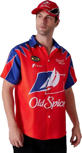 Maxim Party Supplies Ricky Bobby Costume Short Sleeve Shirt and Hat for Men - Race Car Driver Halloween Costume Outfit in Saudi Arabia