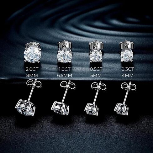 Moissanite Stud Earrings, 18K White Gold Plated 925 Sterling Silver Earring, 0.3-2.0 Carat Round Multicolor Lab Created Diamond,Men Women Jewelry in Kuwait