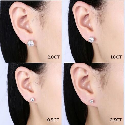Moissanite Stud Earrings, 18K White Gold Plated 925 Sterling Silver Earring, 0.3-2.0 Carat Round Multicolor Lab Created Diamond,Men Women Jewelry in Kuwait