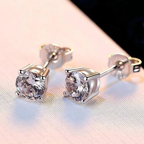 Moissanite Stud Earrings, 18K White Gold Plated 925 Sterling Silver Earring, 0.3-2.0 Carat Round Multicolor Lab Created Diamond,Men Women Jewelry in Kuwait